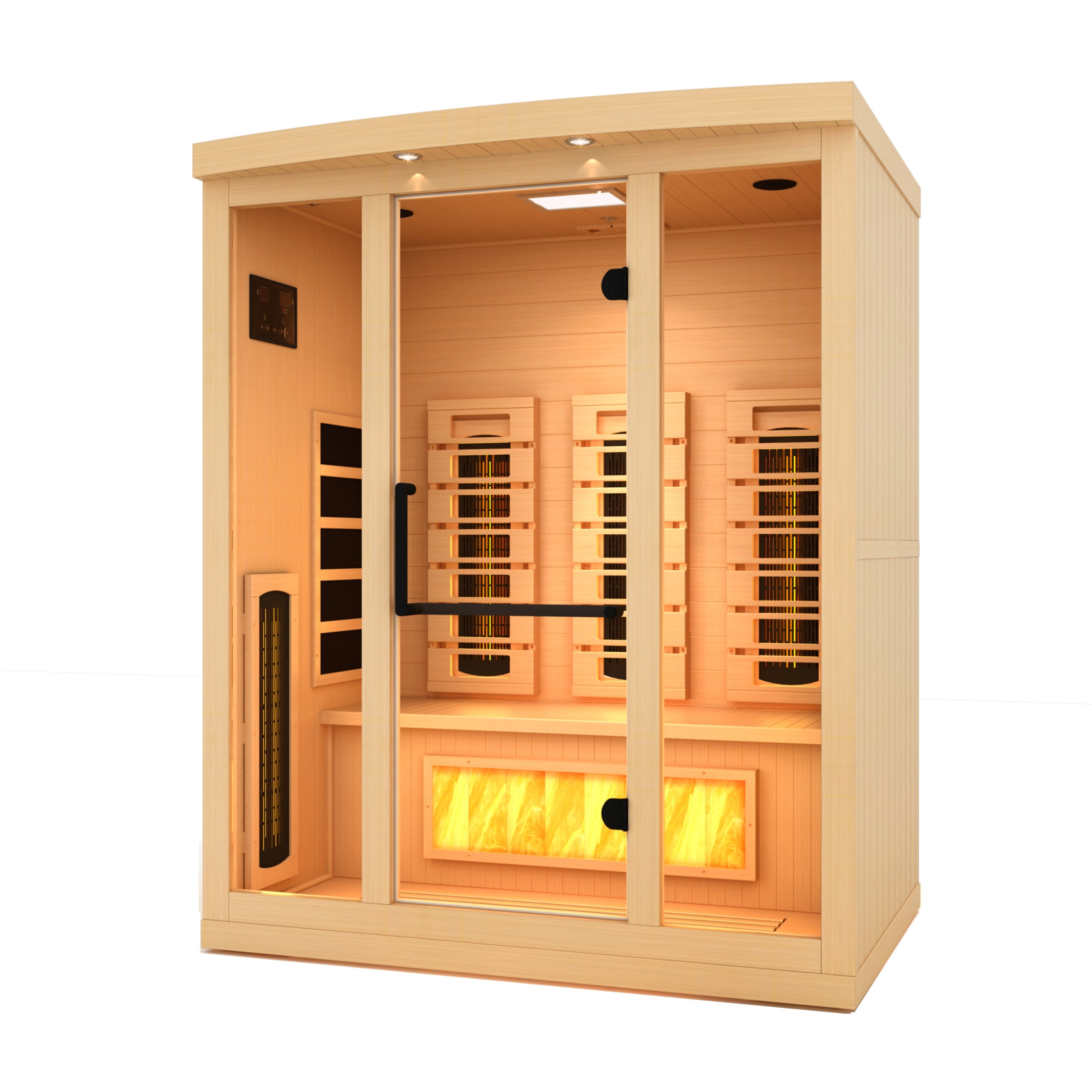 Golden Designs 3-Person Full Spectrum PureTech™ Near Zero EMF FAR Infrared Sauna with Himalayan Salt Bar (Canadian Hemlock)