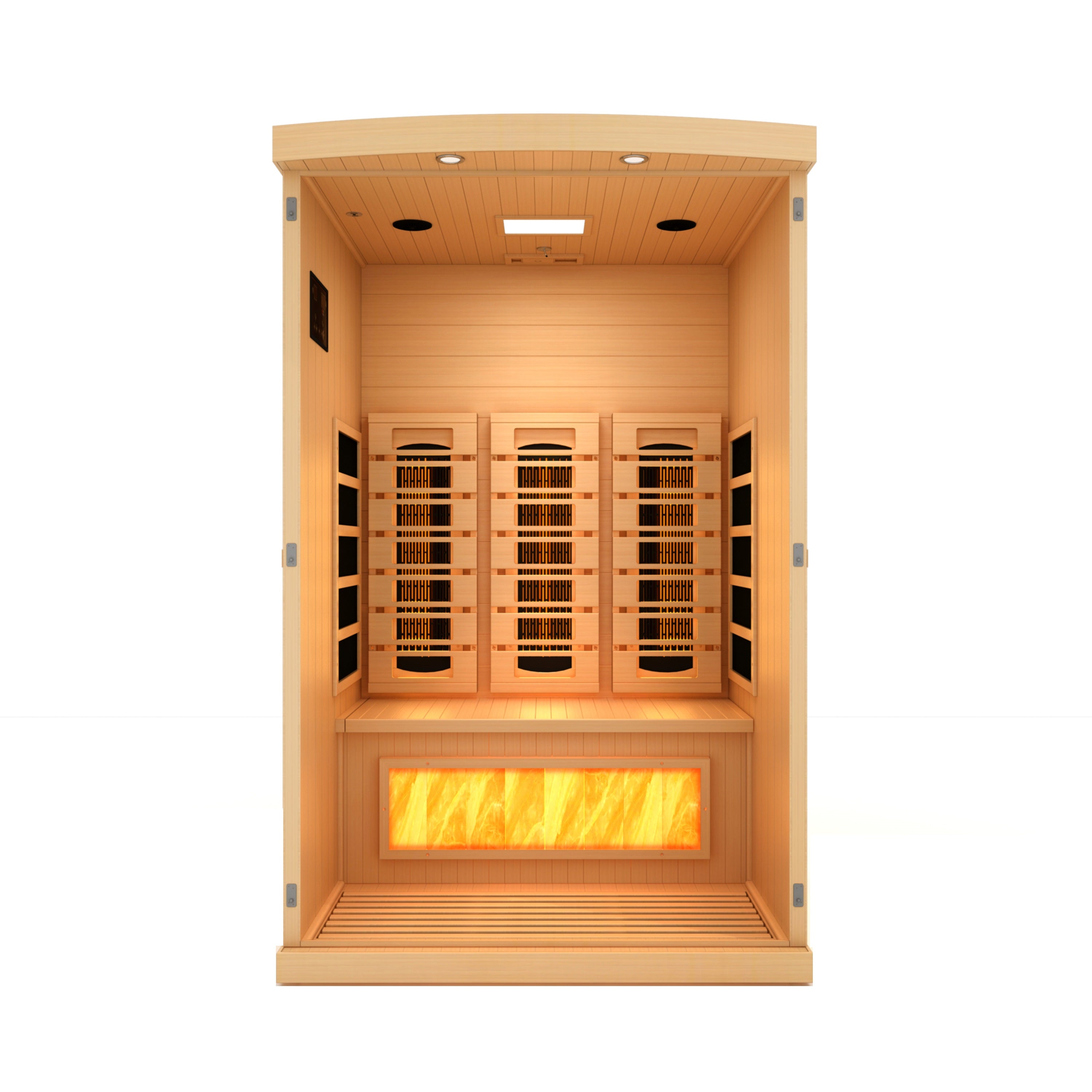 Golden Designs 2-Person Full Spectrum PureTech™ Near Zero EMF FAR Infrared Sauna with Himalayan Salt Bar (Canadian Hemlock)