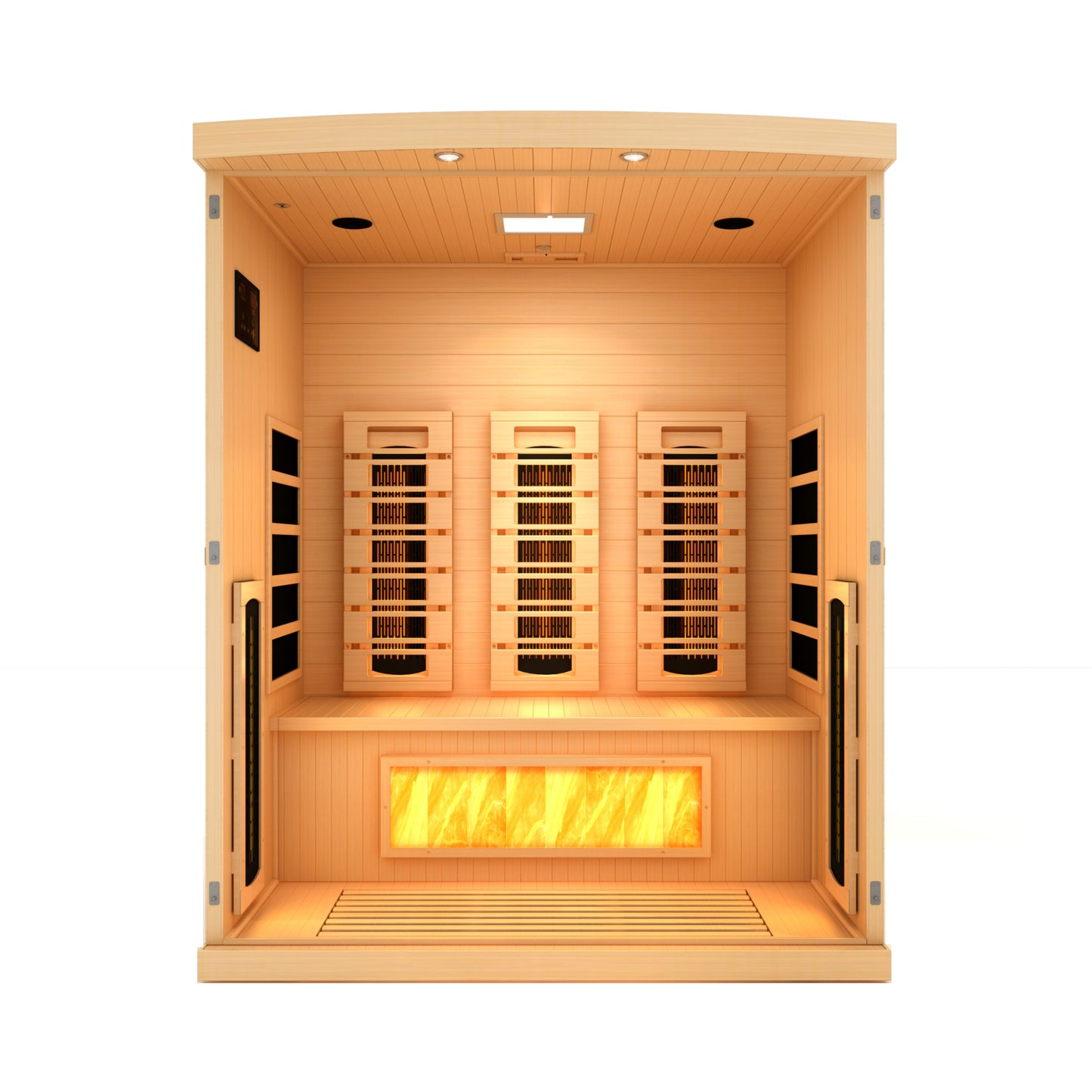 Golden Designs 3-Person Full Spectrum PureTech™ Near Zero EMF FAR Infrared Sauna with Himalayan Salt Bar (Canadian Hemlock)