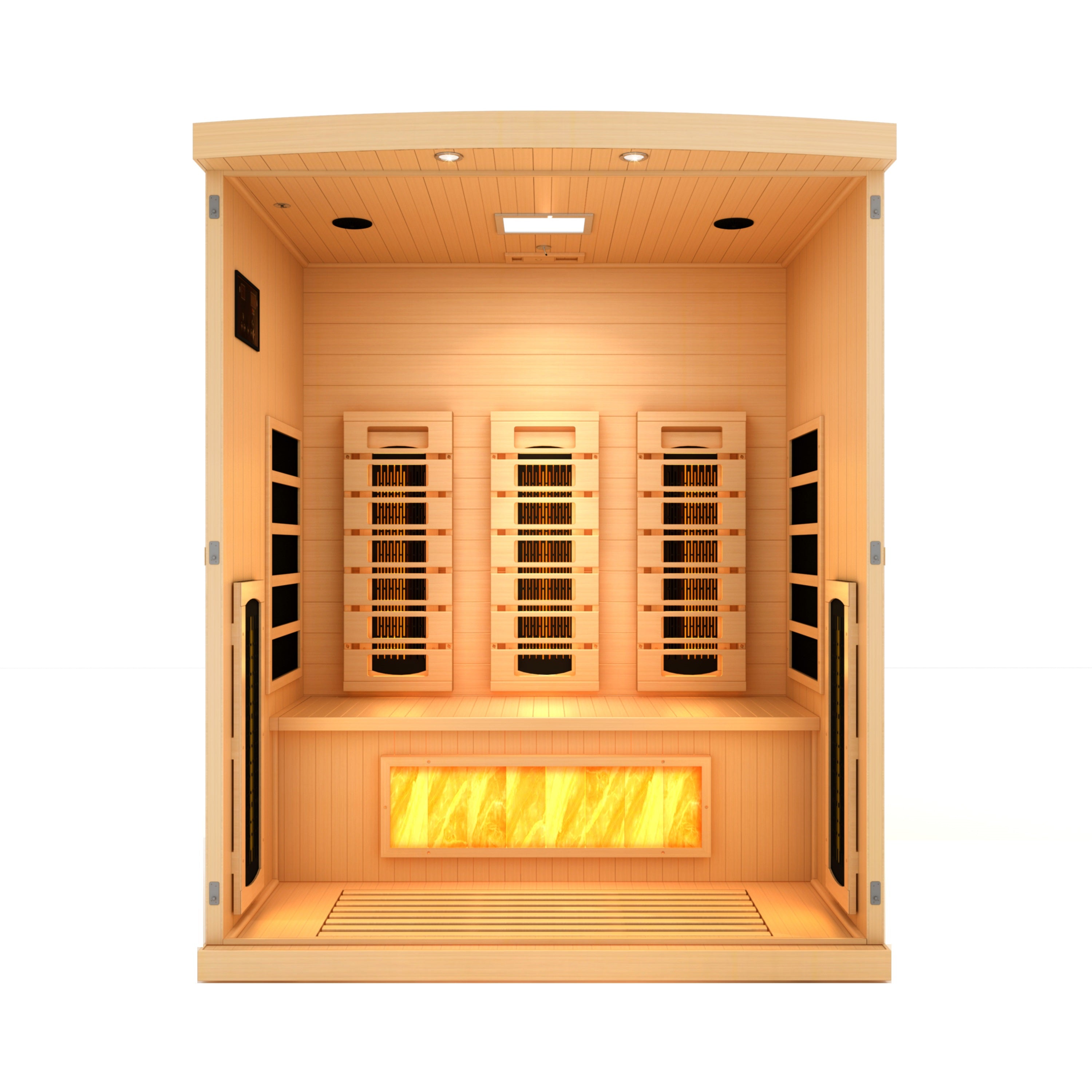 Golden Designs 3-Person Full Spectrum PureTech™ Near Zero EMF FAR Infrared Sauna with Himalayan Salt Bar (Canadian Hemlock)