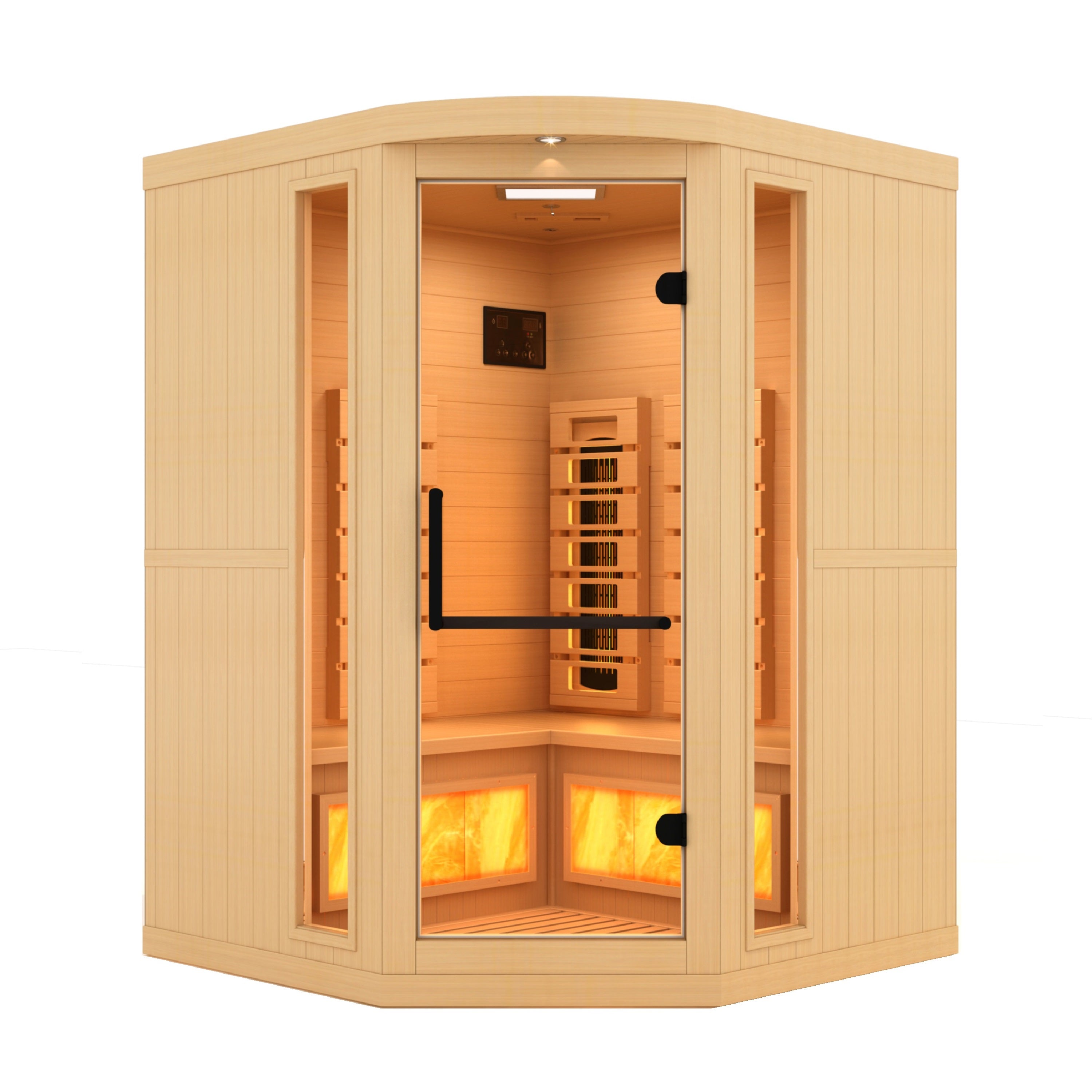 Golden Designs 3-Person Corner Full Spectrum PureTech™ Near Zero EMF FAR Infrared Sauna with Himalayan Salt Bar (Canadian Hemlock)