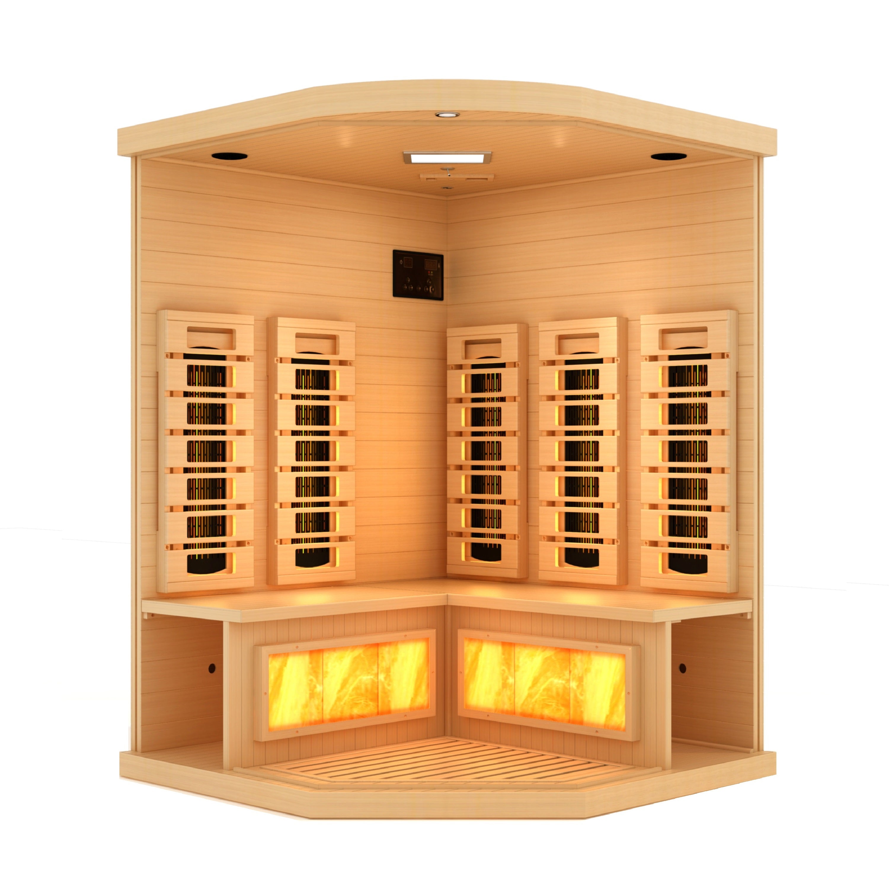 Golden Designs 3-Person Corner Full Spectrum PureTech™ Near Zero EMF FAR Infrared Sauna with Himalayan Salt Bar (Canadian Hemlock)