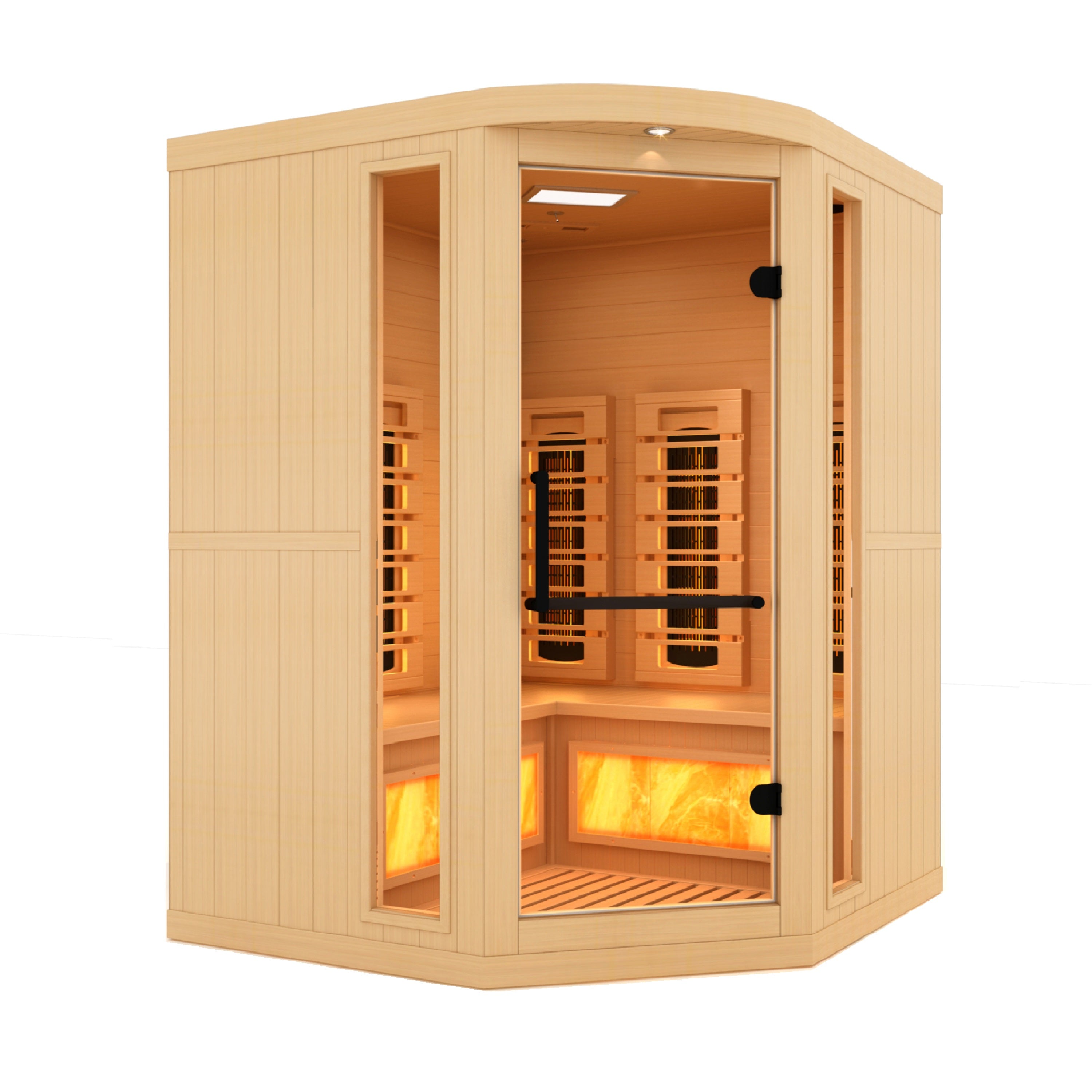 Golden Designs 3-Person Corner Full Spectrum PureTech™ Near Zero EMF FAR Infrared Sauna with Himalayan Salt Bar (Canadian Hemlock)