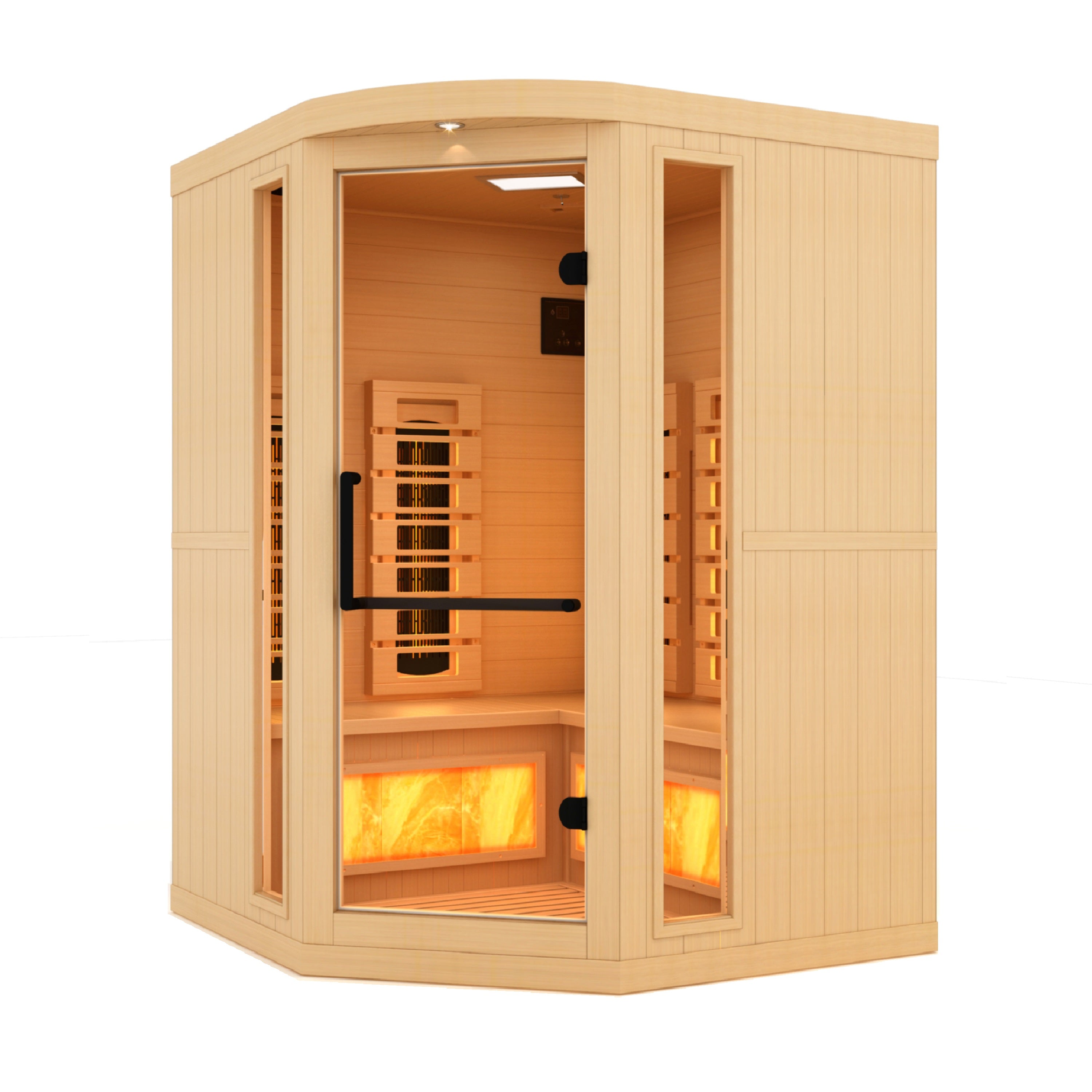 Golden Designs 3-Person Corner Full Spectrum PureTech™ Near Zero EMF FAR Infrared Sauna with Himalayan Salt Bar (Canadian Hemlock)